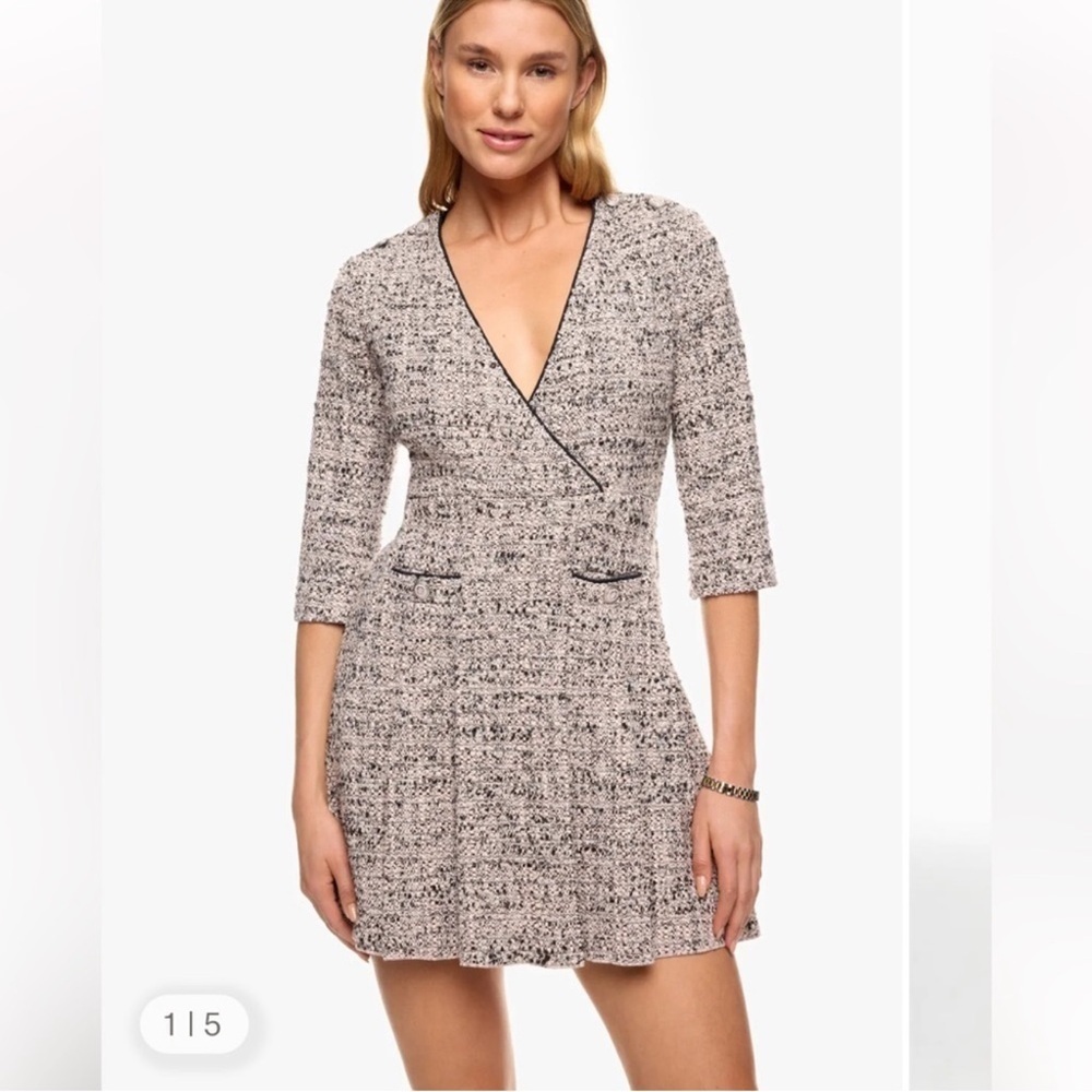 ✅ Maje Black and White Tweed Mini Dress size 36